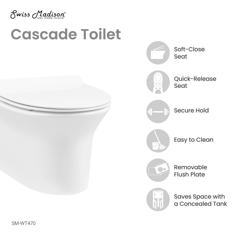 Swiss Madison SM-WT470 Cascade Wall Mounted Elongated Toilet Bowl Only