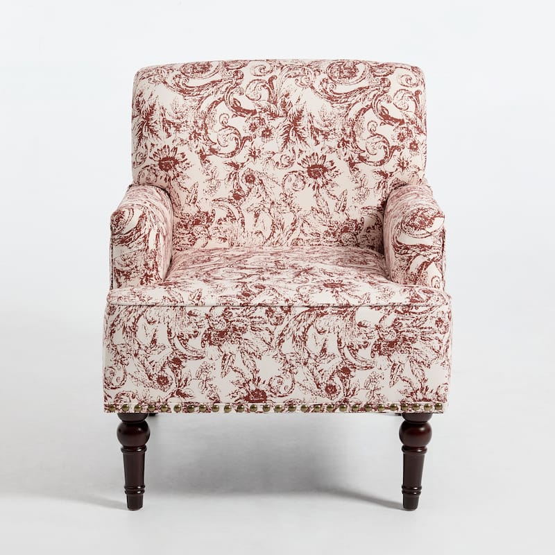 Linen Accent Chairs Nailhead Trim Armchairs with Wooden Legs