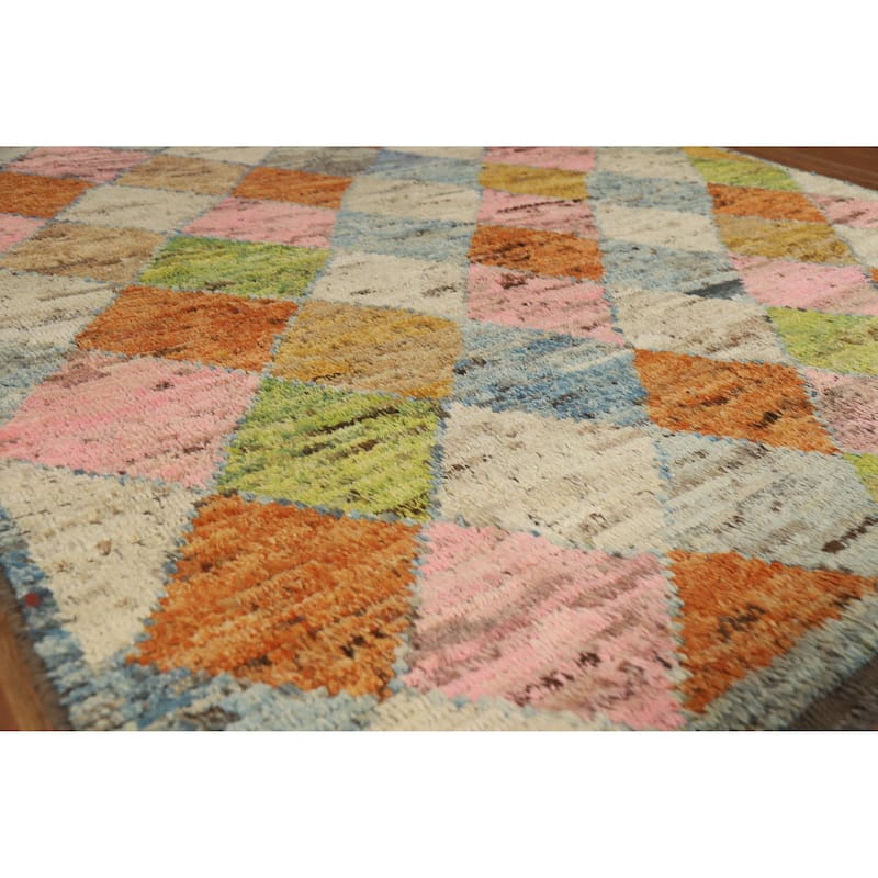 Tribal Multi-Color Trellis Moroccan Oriental Rug Handmade Wool Carpet - 6'9" x 10'0" - 6'9" x 10'0" - Multi-Color