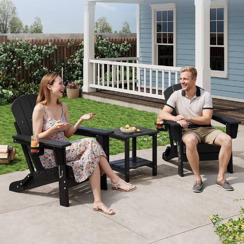 Set of 2 All-Weather HDPE Folding Adirondack Chair For Patios, Decks, Gardens
