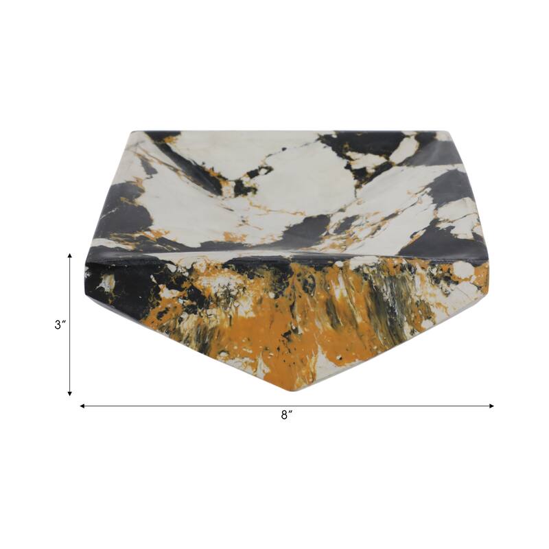 Stone Marble Decorative Bowl Geometric Design Vein Finish - 4" Black - 8" x 8" x 3.5"