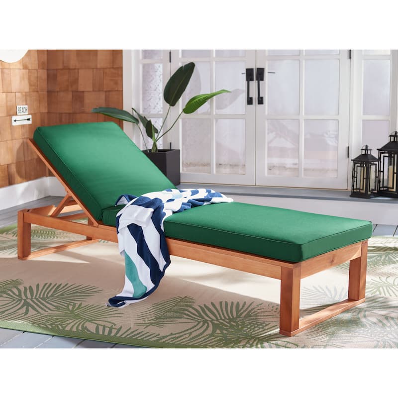 SAFAVIEH Outdoor Kaliyah Solid Wood Chaise Lounge Chair - 25Wx81Dx37H