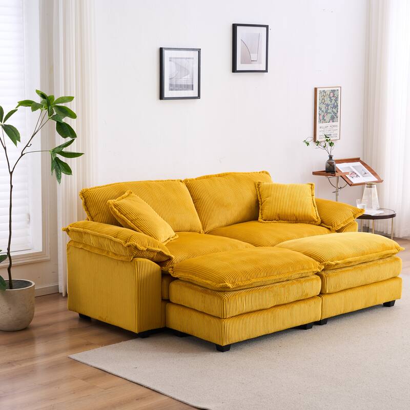 Corduroy Sleeper Sectional Sofa, Loveseat & Ottomans Chaise Lounge Set