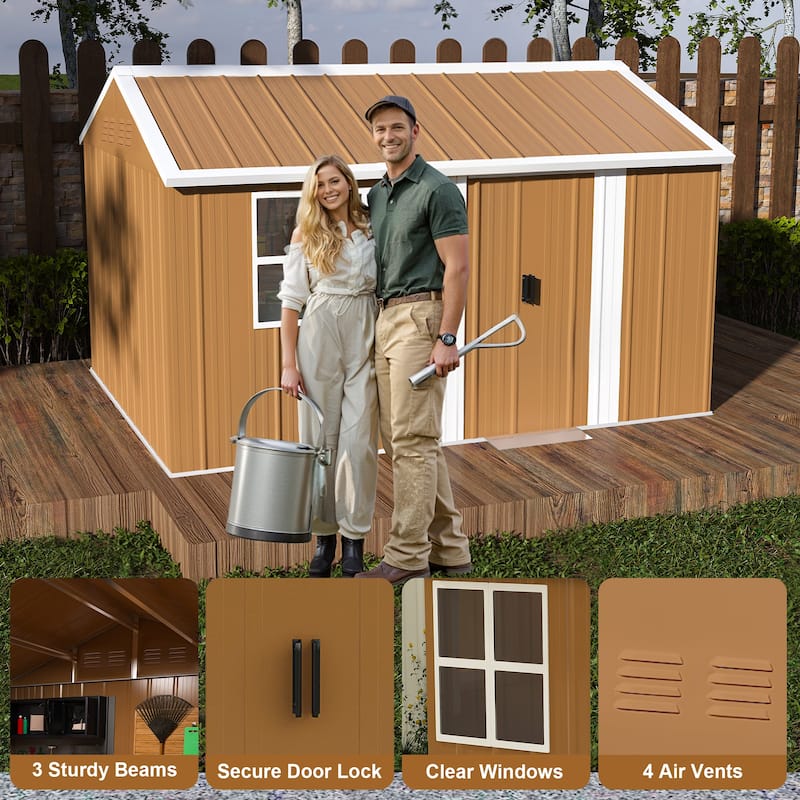 12x8 FT Heavy-Duty Metal Storage Shed with Windows, Lockable Door & Ventilation - Weatherproof Outdoor Garden Shed. - 12x8 FT