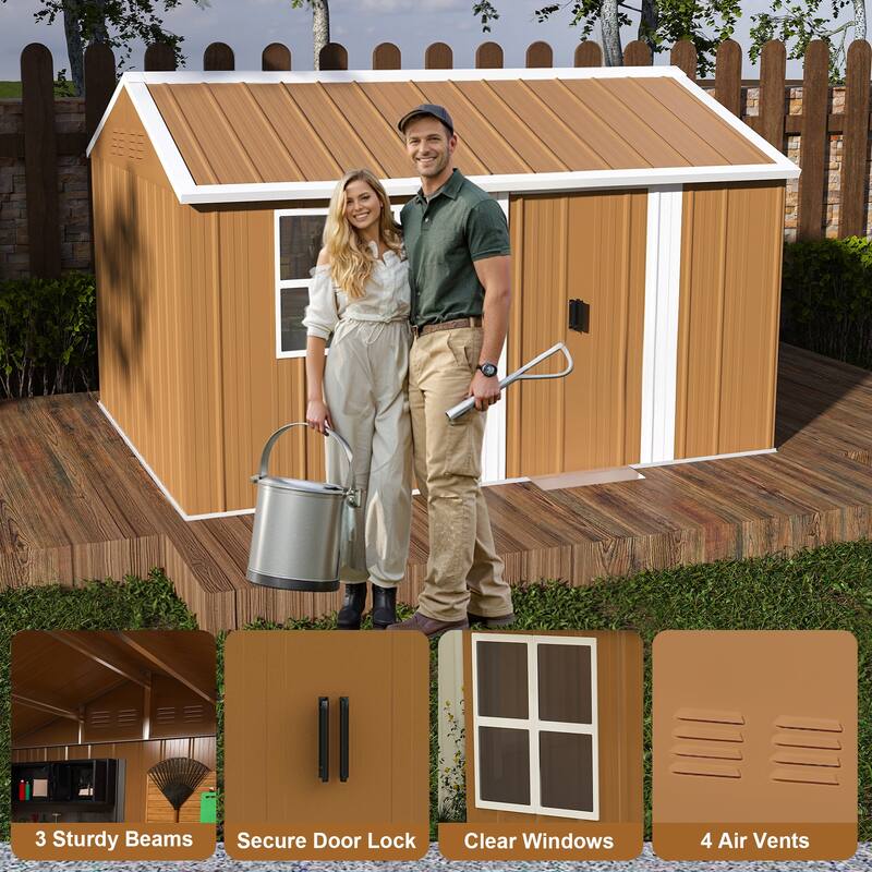 12x8 FT Heavy-Duty Metal Storage Shed with Windows, Lockable Door & Ventilation - Weatherproof Outdoor Garden Shed