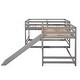 preview thumbnail 9 of 7, Gray Full and Twin Size L-Shaped Bunk Bed with Slide and Short Ladder, 134''L*79.5''W*50.7''H, 185LBS
