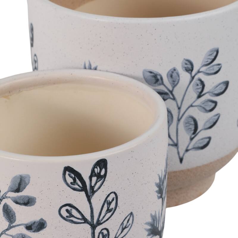 Stoneware Planters Botanical Detailing and Textured Design (Set of 2)