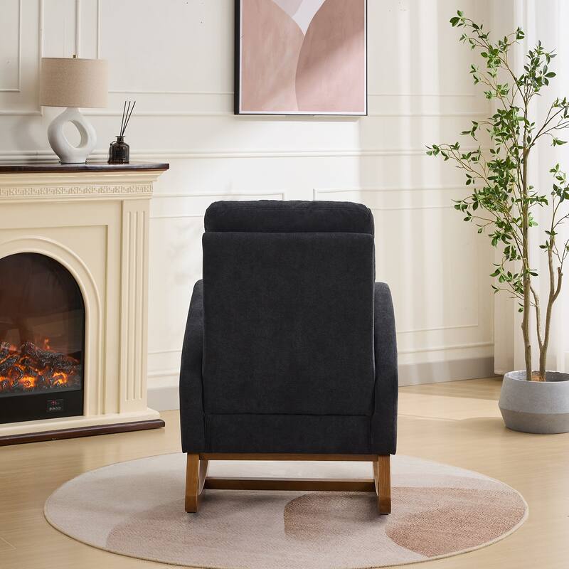 27.2"W Rocking Chair, Polyester Glider Chair with High Back and Side Pocket, Rocking Accent Armchair with Rubber Wood Legs
