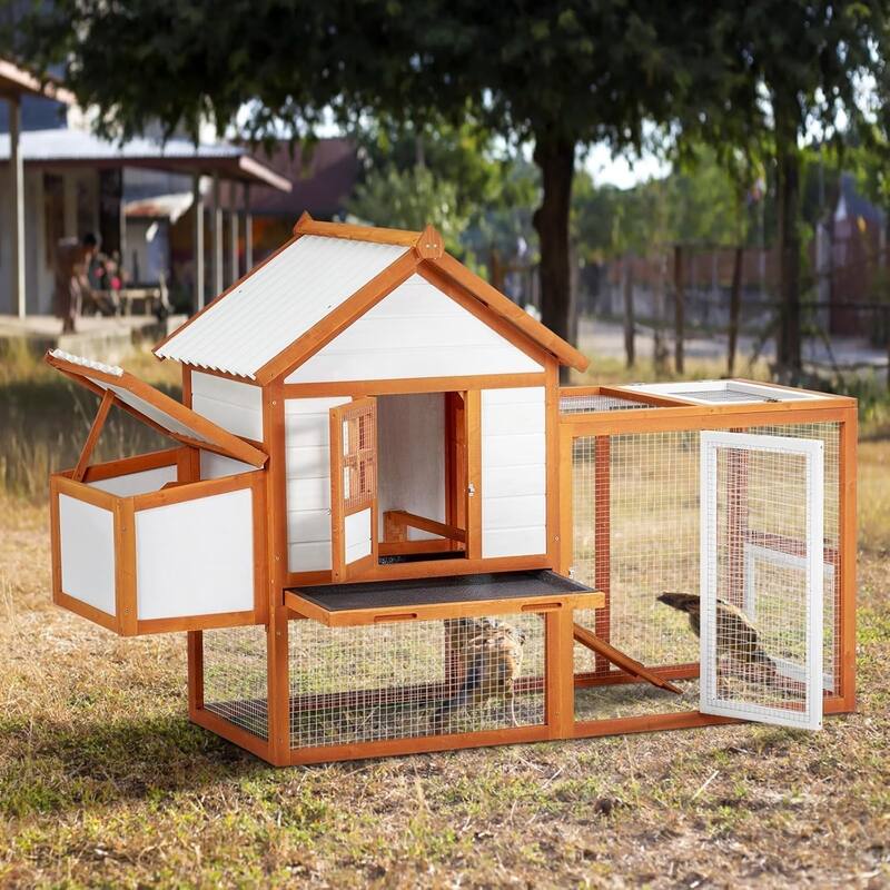 Chicken Coop Hen House Outdoor Poultry Cage with Large Nesting Box Orange