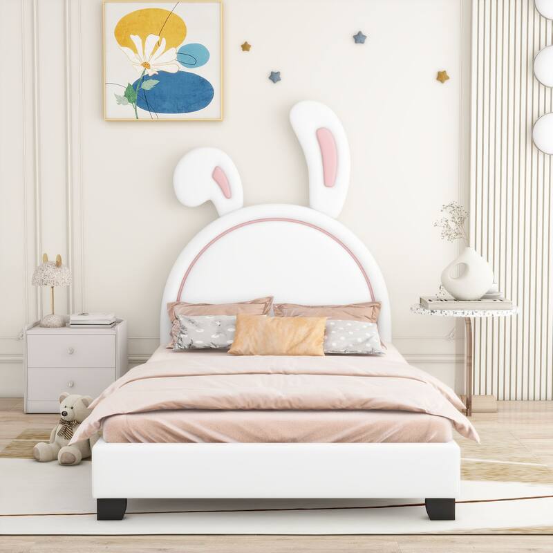 Upholstered faux leather platform bed