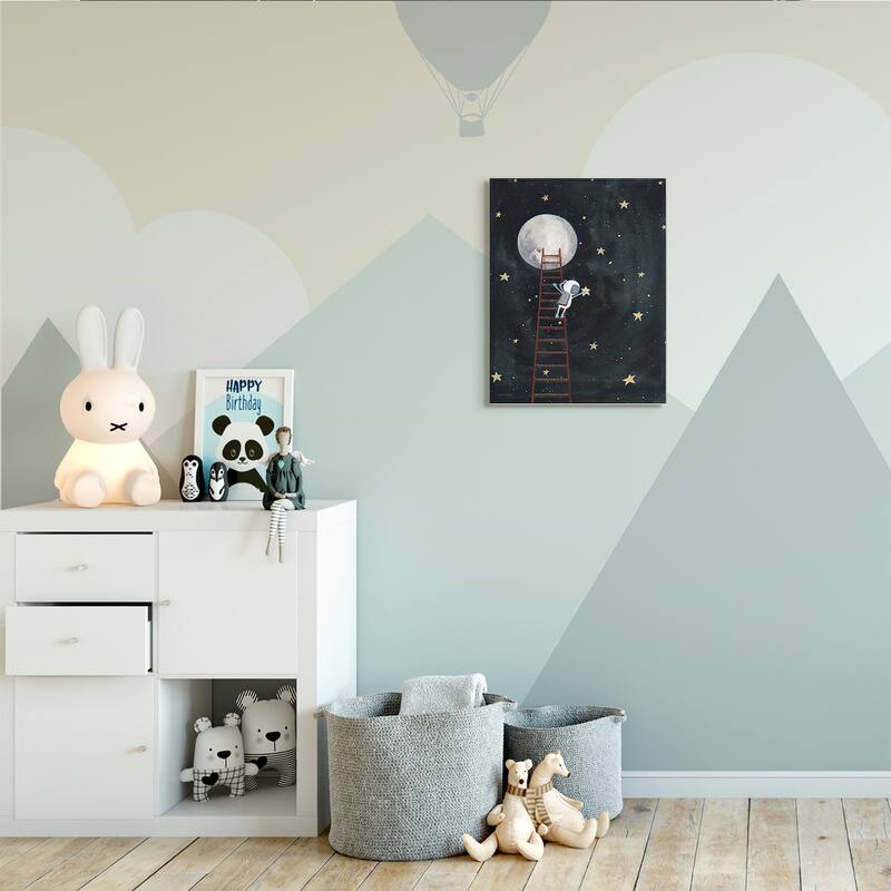 Stupell Astronaut Hanging Stars Outer Space Ladder to Moon Canvas Wall Art - Grey