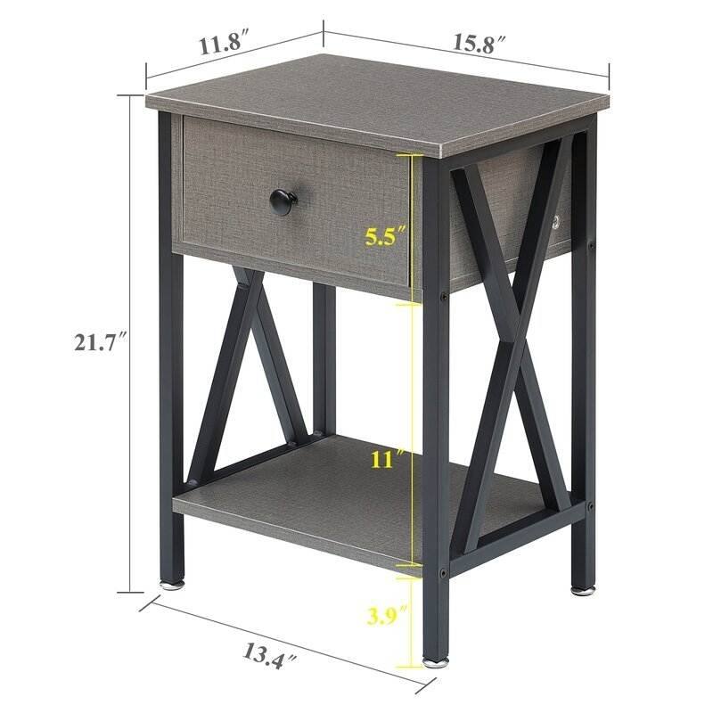 Set of 2 Nightstand Set with 1 Drawer and Open Storage
