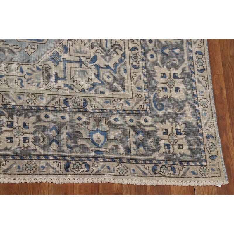Light Blue Geometric Tabriz Persian Rug Hand-Knotted Wool Carpet - 6'7"x 9'4"