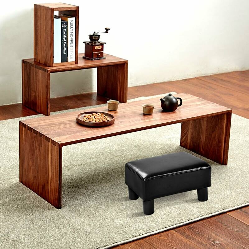 Small Footstool PU Leather Ottoman Footrest Rectangular Stool