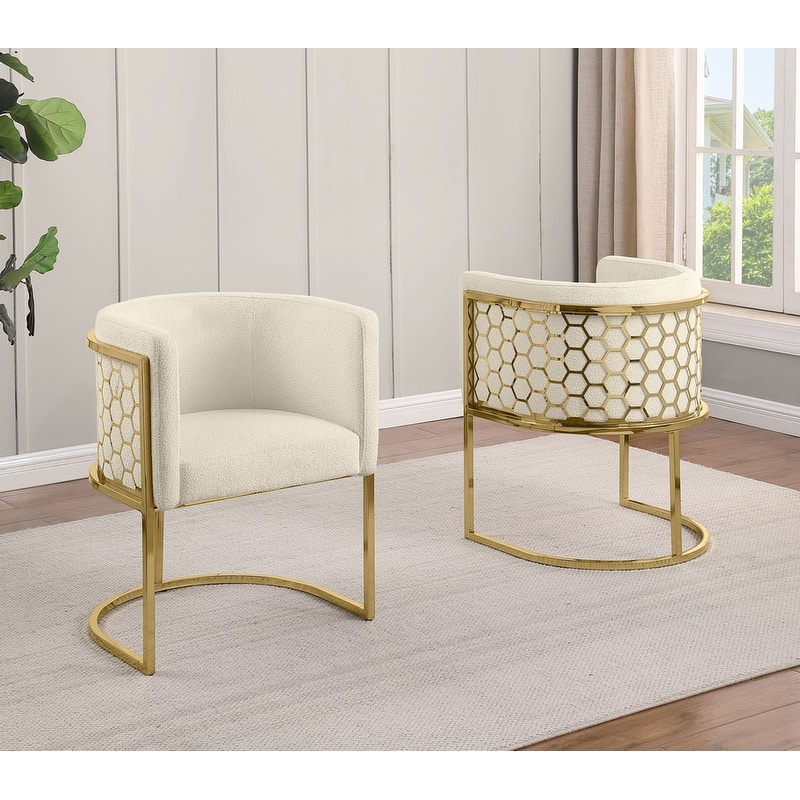 Best Quality Furniture 19" Teddy Fabric Gold Chrome Iron Frame Set of 2. - N/A - Cream Chairs