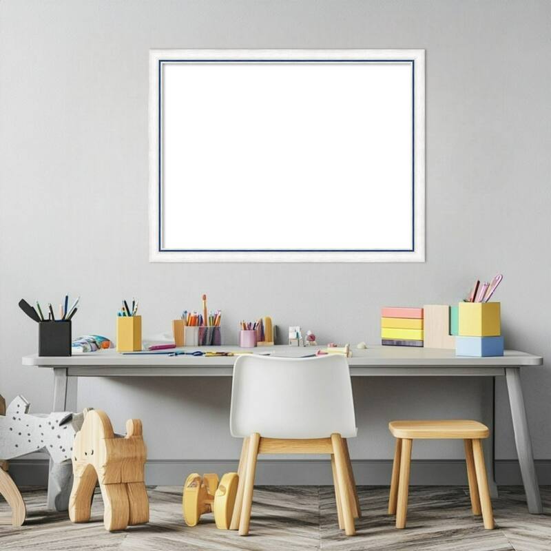 Amanti Art Morgan White Blue Framed Dry Erase Magnetic Board