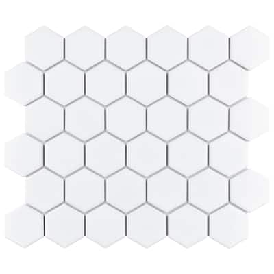 Merola Tile Metro 2" Hex Glossy White 11-1/8" x 12-5/8" Porcelain Floor and Wall Tile