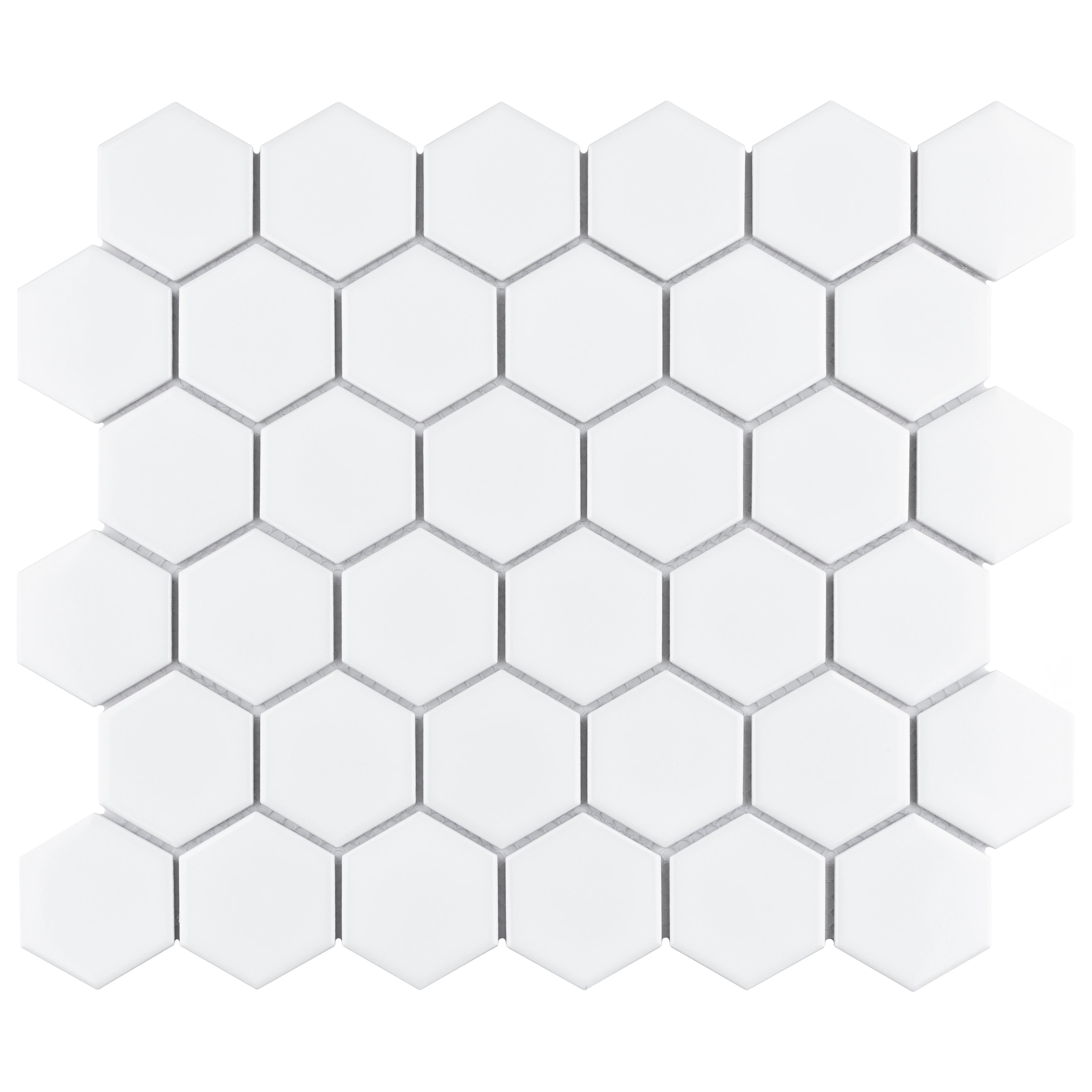 Merola Tile Metro 2" Hex Glossy White 11-1/8" x 12-5/8" Porcelain Floor and Wall Tile