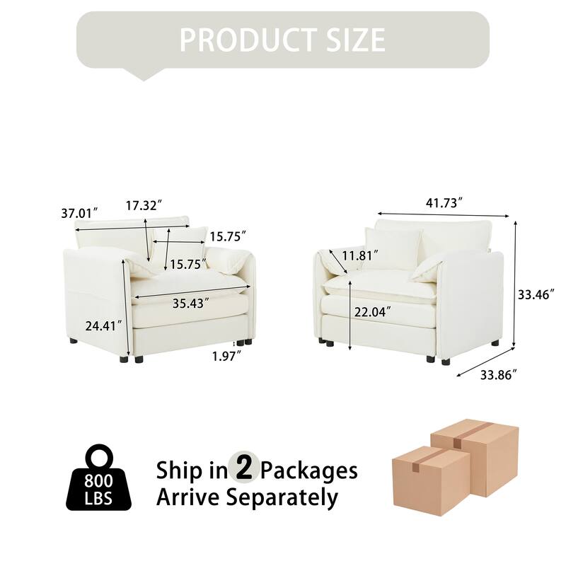 GDFStudio - Oversized Chenille 41.73" Single Sofa Chair with Large Seat (Set of 2)