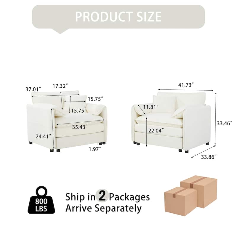 Oversized Chenille Single Sofa Chair, Upholstered Armchair Deep Seat Accent Chair Modular Couch, Lounge Chair & Ottoman Set