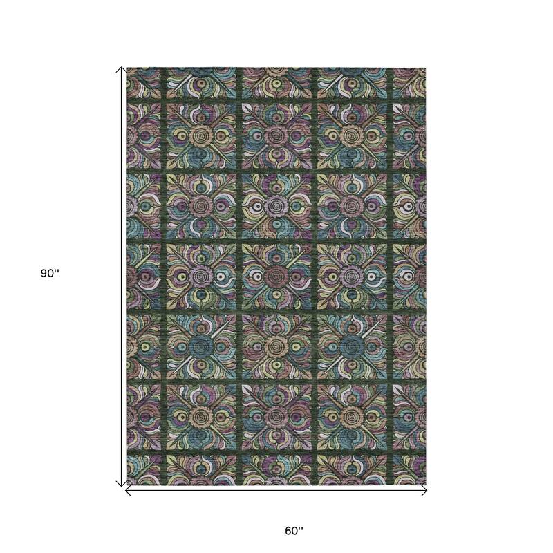 HomeRoots Medallion Transitional Rectangle Outdoor Rug