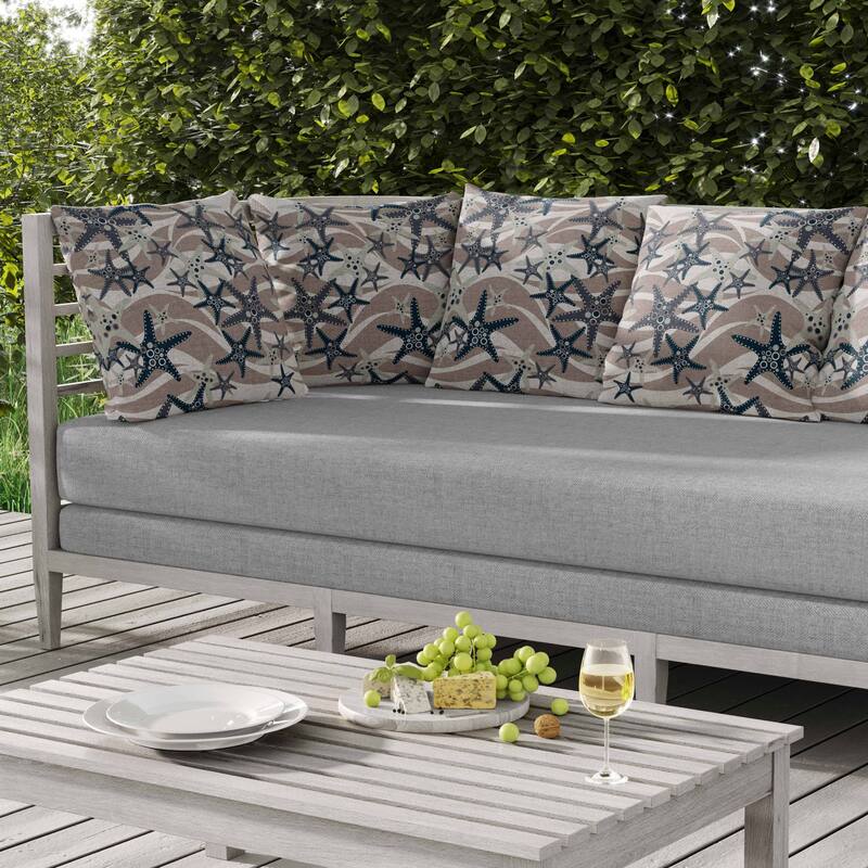 Starfish Sway Indoor/Outdoor Reversible Throw Pillow White and Gray