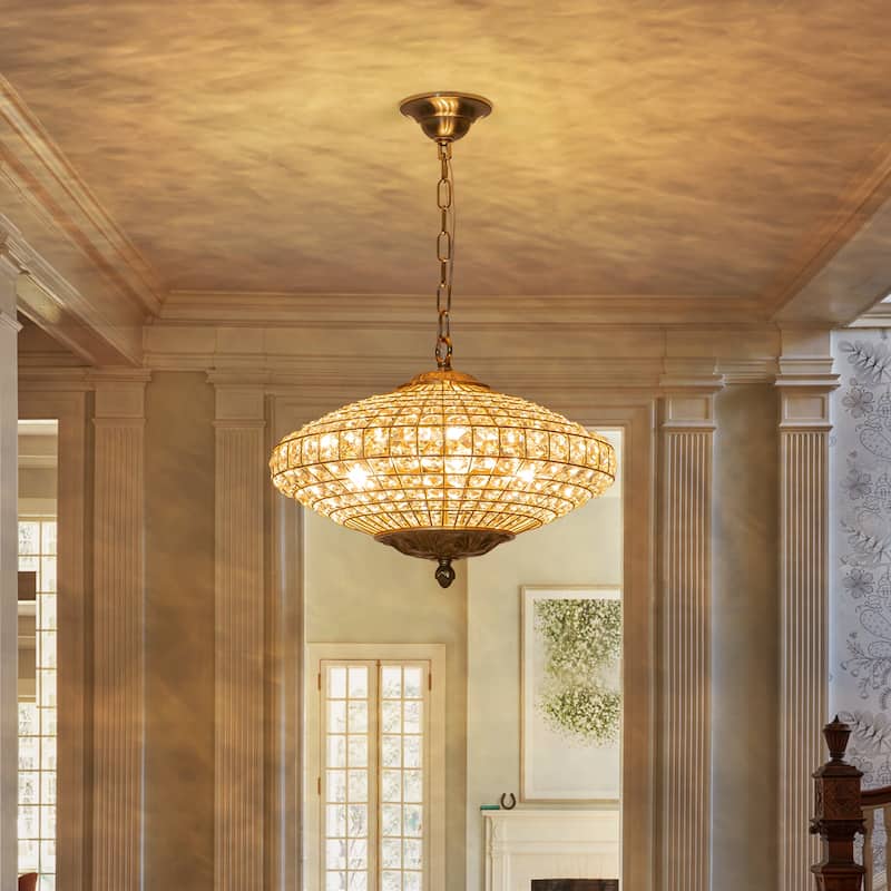 Retro French 4/5-Light Antique Brass Globe Crystal Chandelier for Living/Dining Room