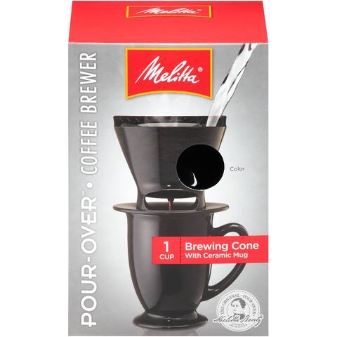 Melitta 1-Cup Pour-Over Coffee Brew Cone & Ceramic Mug Set, Black
