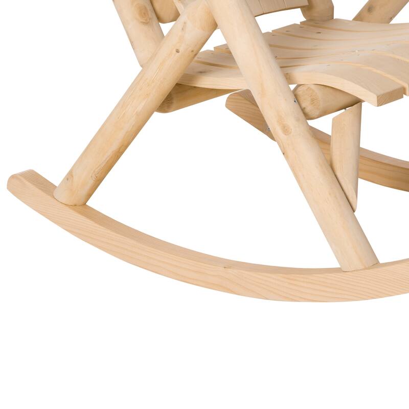 Outsunny Outdoor Rustic Adirondack Rocking Chair, Fir Wood Log Slatted Design Patio Rocker for Porch Garden Lounging