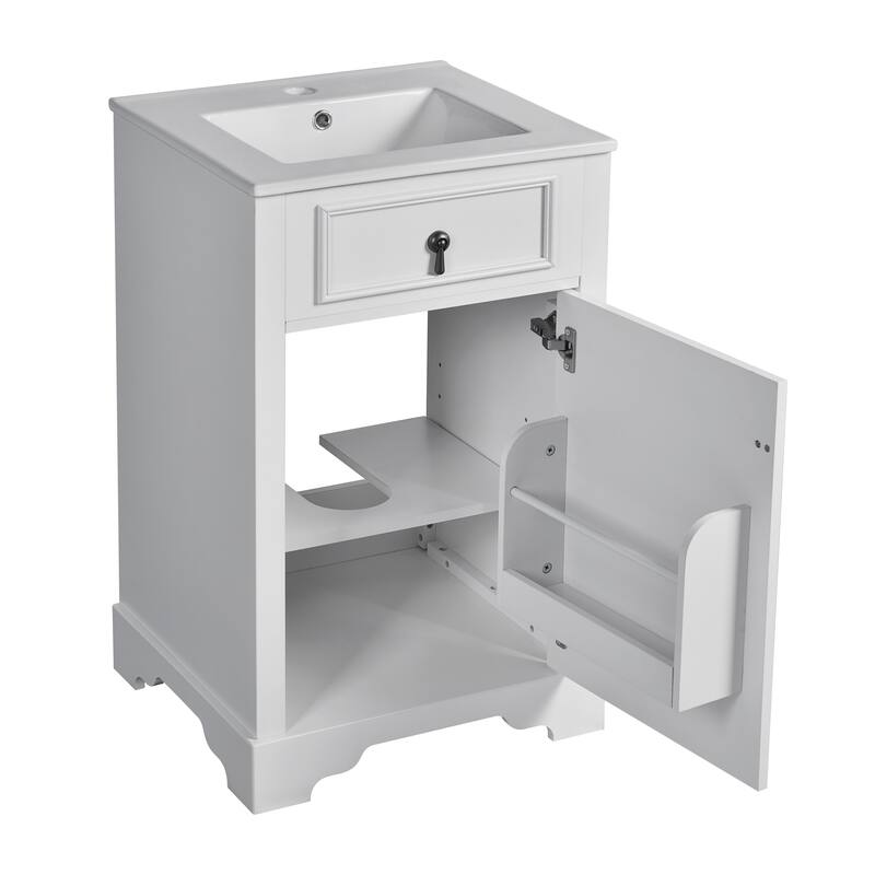 Small Space 20" Freestanding Bathroom Vanity with Ceramic Sink & Soft-Close Hinges