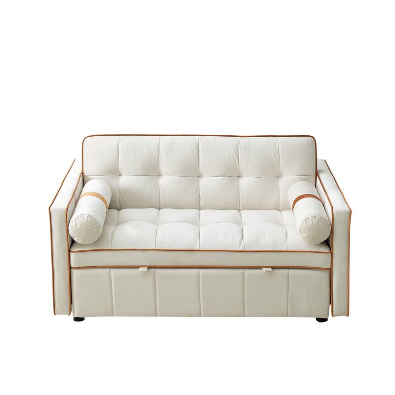 Velvet Sofa Bed with Adjustable Back and Storage Pockets, Multifunctional Sleeper Sofa