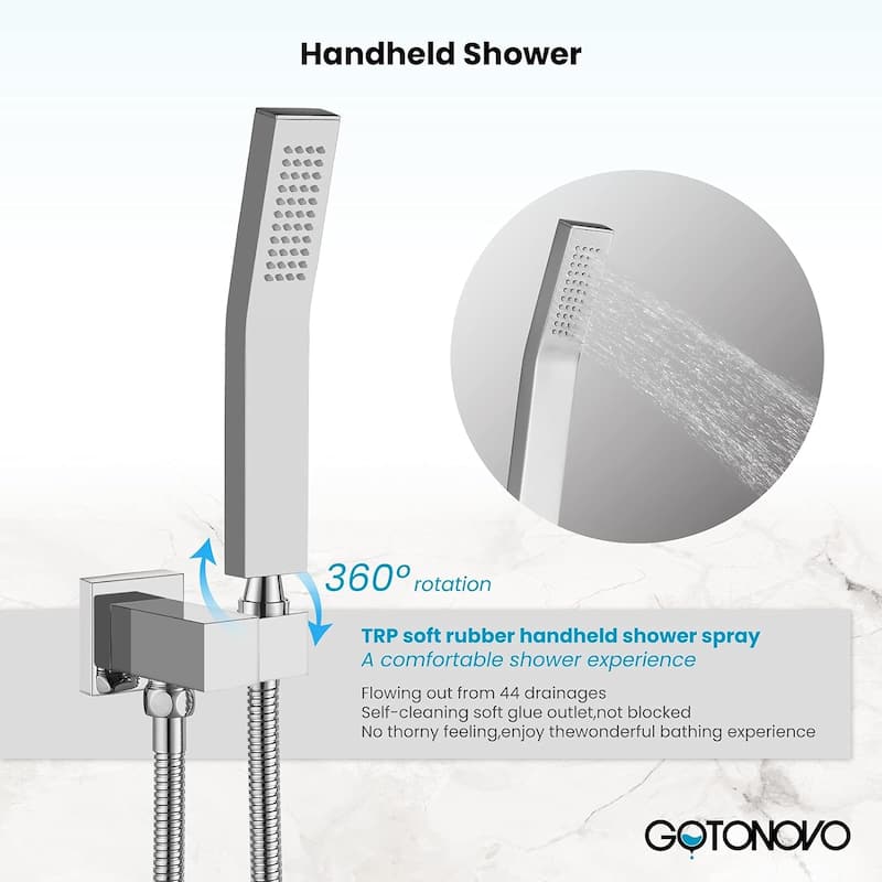 Rainfall Shower System, Dual Heads, Rain Shower Head and Handle Set Wall Mounted, High Pressure, Shower Faucet & Body Jets