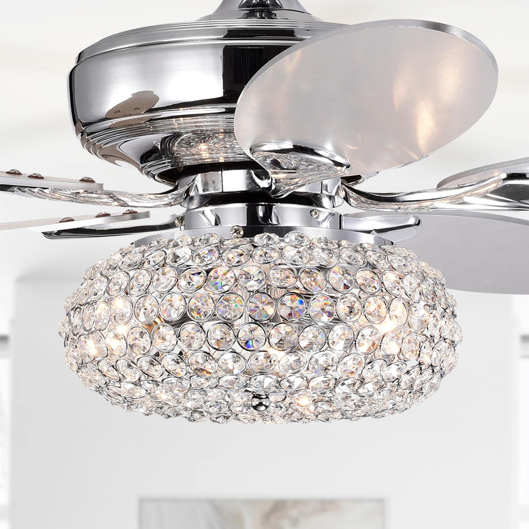 Warehouse of Tiffany Shelby 52 Inch Crystal Light Shade Ceiling Fan with Remote