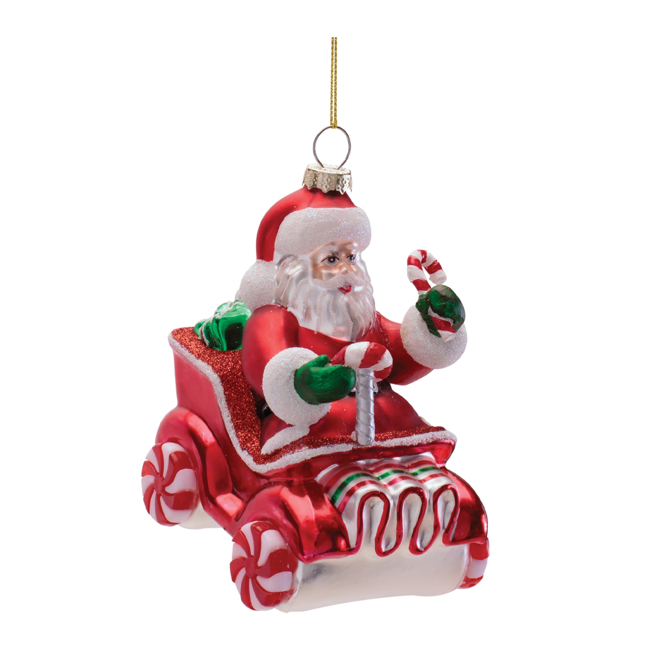 Glass Santa in Candy Car Ornament Set of 6
