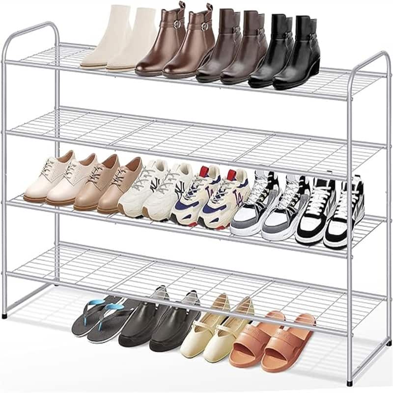 4-Tier Long Shoe Rack - 11.4"D x 43"W x 32.4"H - Grey