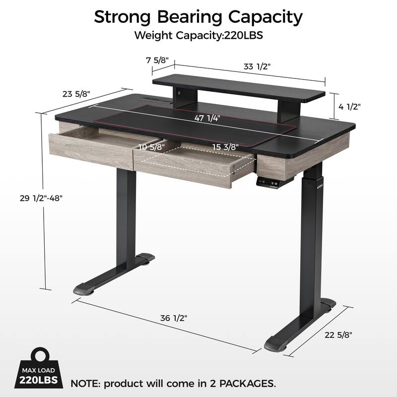 Eureka Ergonomic Home Office Electric Height Adjustable Standing Desk with 2 Drawers & Monitor Stand