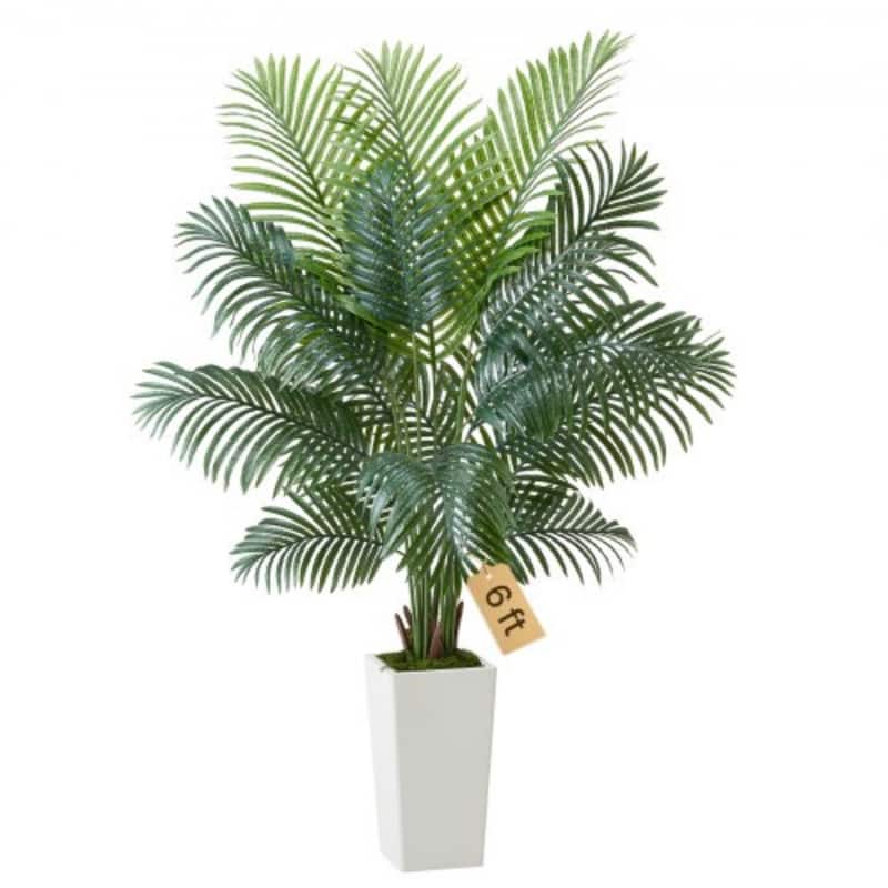 Green Lifelike Faux Areca Palm Tree with Moss-Covered Planter for Indoor Plant Decoration - 6-Feet-Single