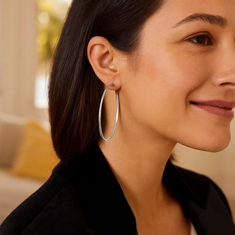 MayaMila Ridge Textured Hoop Earrings in Sterling Silver