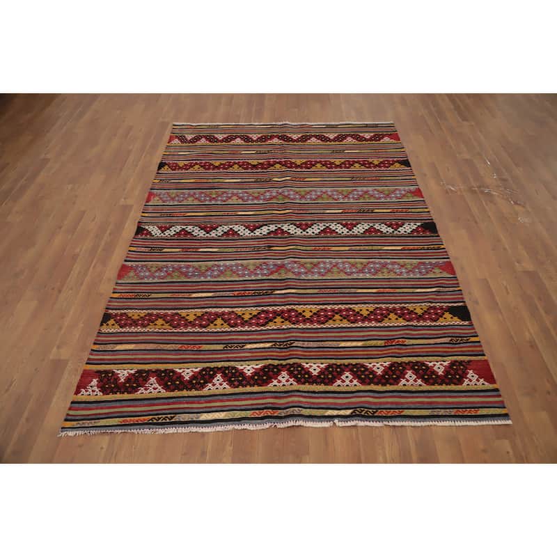Hand Woven Oriental 100% Wool Carpet Southwestern Tribal Multi-Colored Kilim Area Rug - 7' 2'' X 5' 0''
