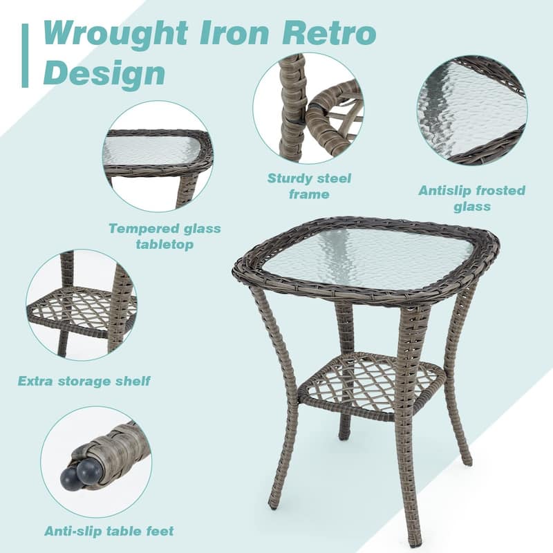 360° Swivel Rocking Patio Chairs Set with Thick Cushions & Tempered Glass Table | Indoor Living Room / Balcony| 3/5-Piece