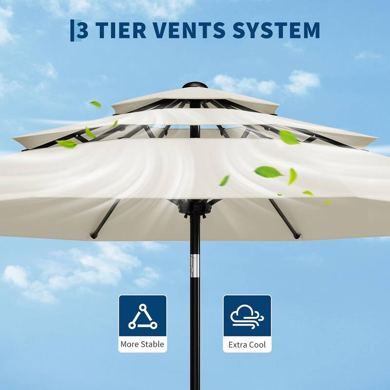 10Ft 3-Tier Patio Umbrella, with Vents, Easy Crank & Tilt