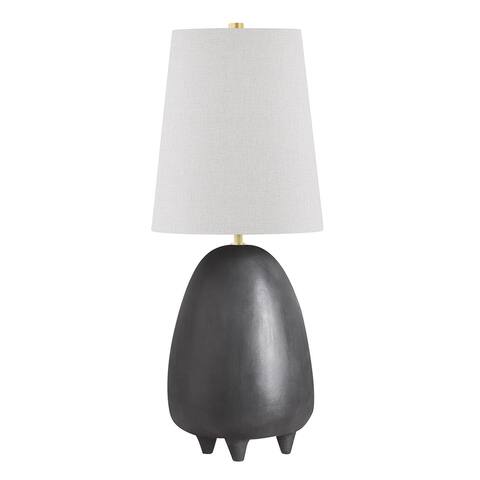 Hudon Valley Tiptoe 22-inch Aged Brass Table Lamp with Gray Linen