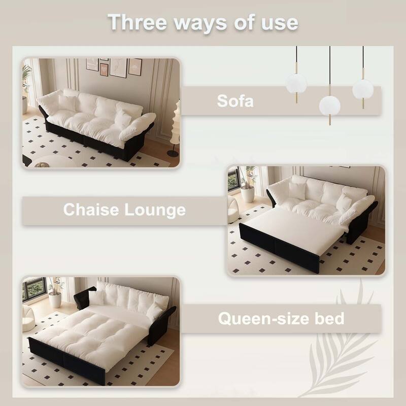 3-in-1 Convertible Tufted Loveseat with 2 Soft Pillows,Multi-Functional Sleeper