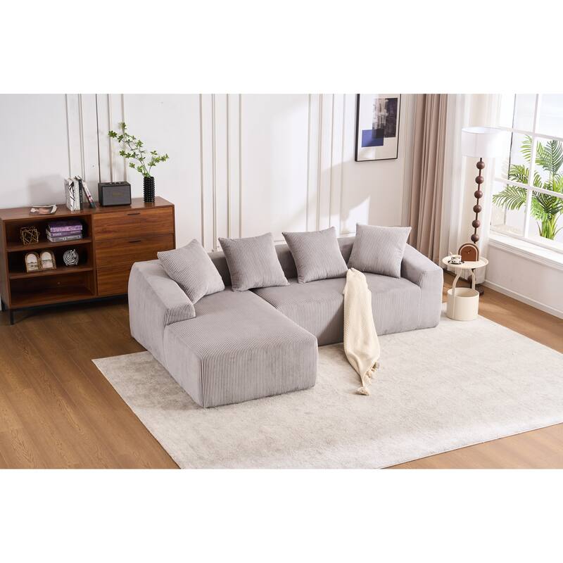 101.6" L-Shaped Corduroy Sectional Sofa with Chaise & Pillows