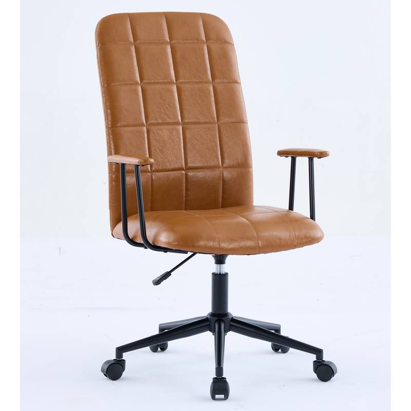 PU leather office chair, with armrest, high backrest, soft foam seating, 360 degree swivel, adjustable gaslift - Antique brown