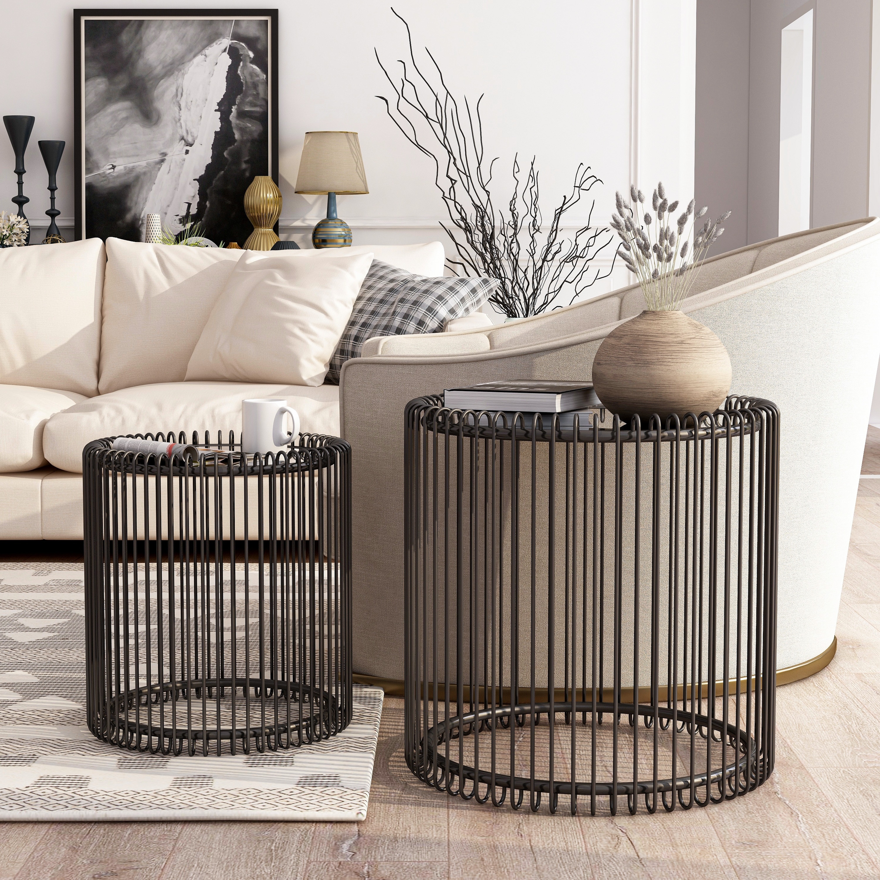 Furniture of America Contemporary Black 24-inch Metal Round 2-Piece Nesting Tables Set