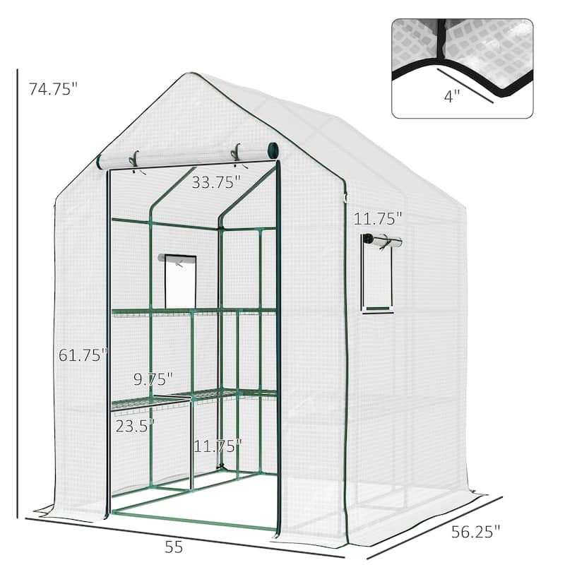 Outsunny 4.6' x 4.7' Portable Greenhouse Small Outdoor Greenhouse - Overall Dimensions: 55" W x 56.25" D x 74.75" H