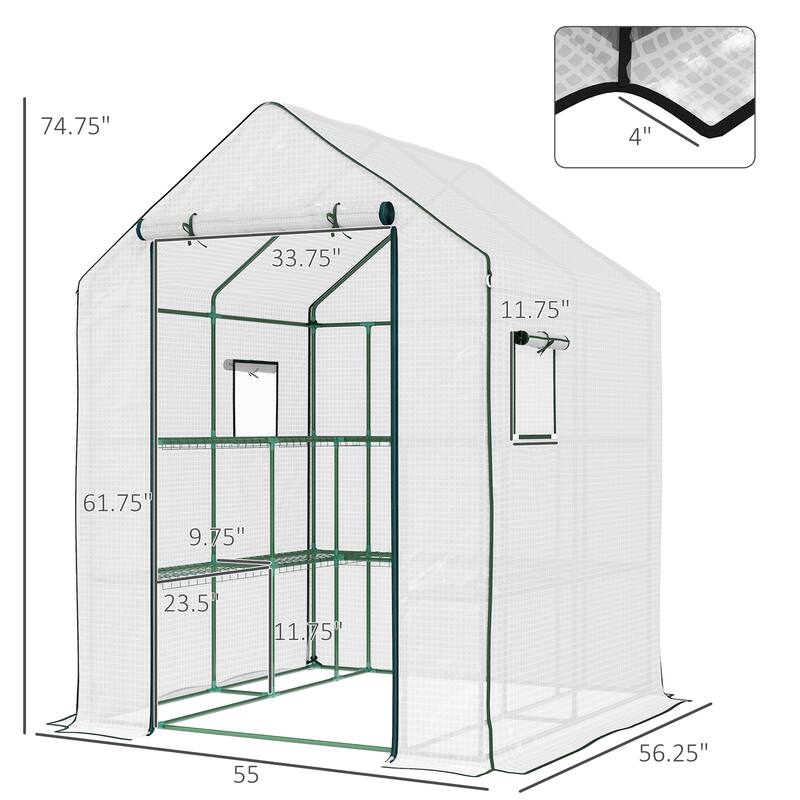 Portable Greenhouse, Water/UV Resistant Walk-In Small Outdoor Greenhouse with 2 Tier U-Shaped Flower Rack Shelves