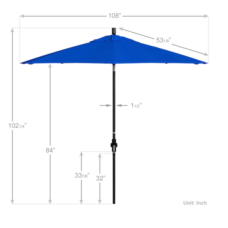 California Umbrella 9' Rd.Crank Lift, Collar Tilt, Aluminum Pole, Fiberglass Rib Patio Umbrella, Black Finish, Sunbrella Fabric