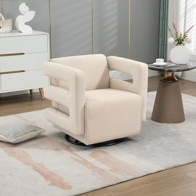 Modern Velvet Fabric Accent Chair Soft Armchair with Metal Stand, Reading Chair Upholstered Lounge Chair for Bedroom, Beige